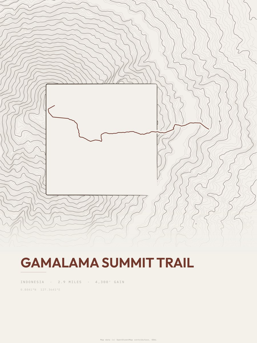 Gamalama Summit Trail topographic trail print
