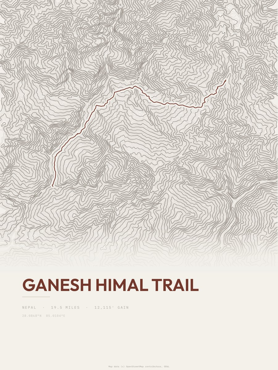 Ganesh Himal Trail topographic trail print