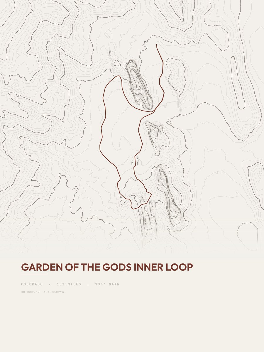 Garden of the Gods Inner Loop topographic trail print