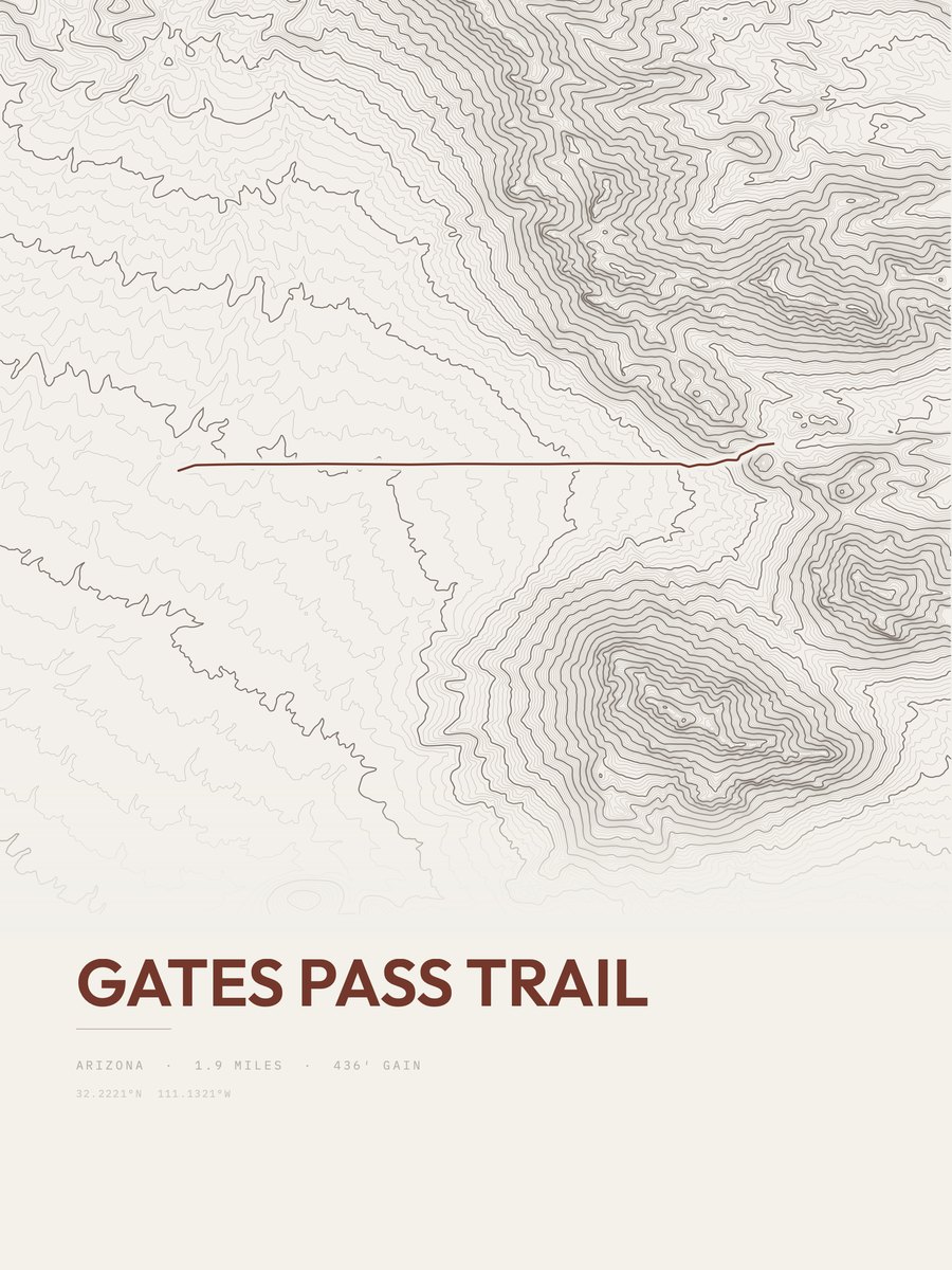 Gates Pass Trail topographic trail print