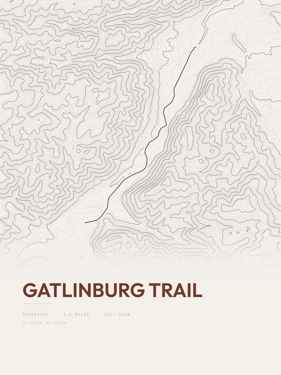 Gatlinburg Trail topographic trail print