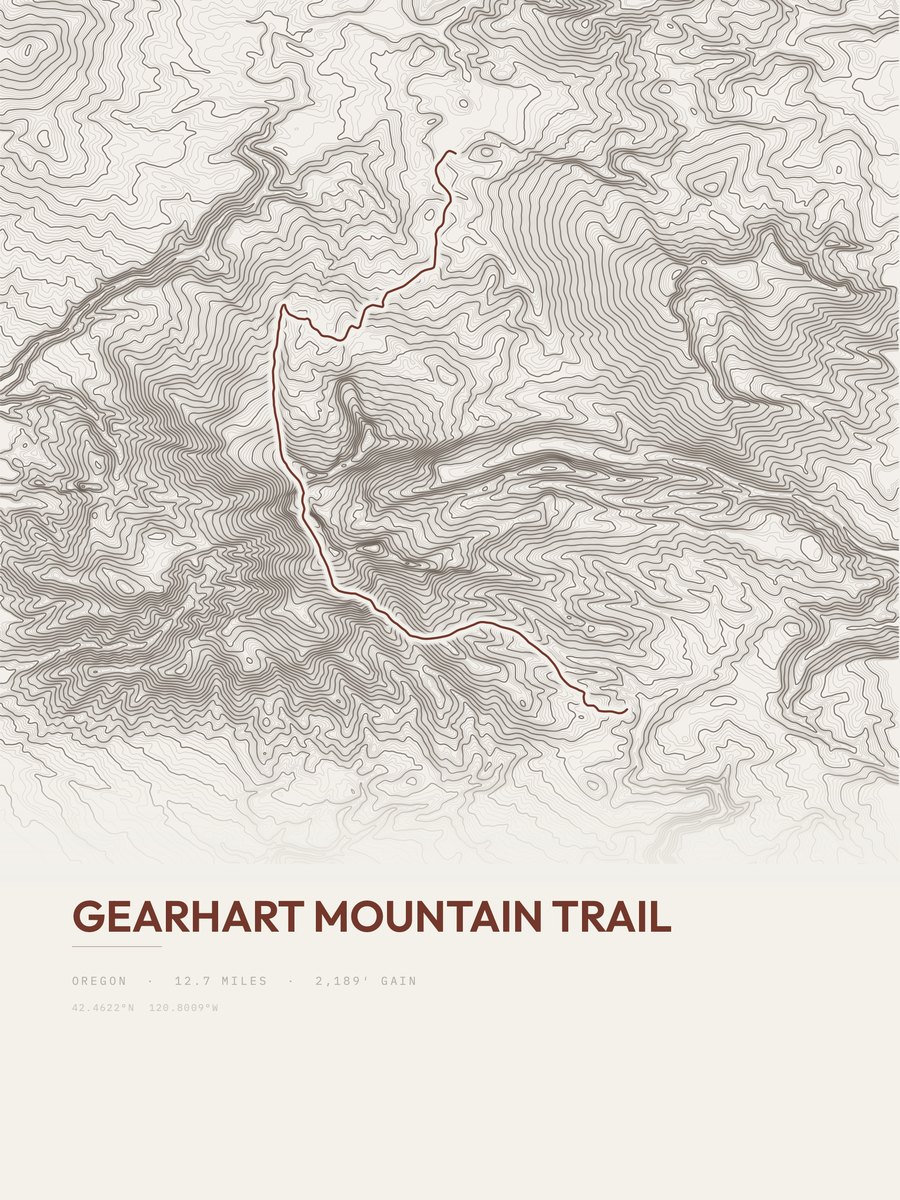 Gearhart Mountain Trail topographic trail print