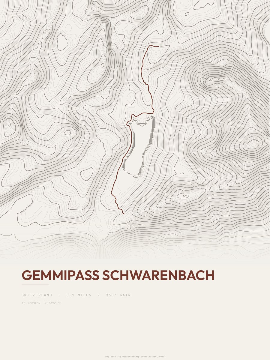 Gemmipass Schwarenbach topographic trail print