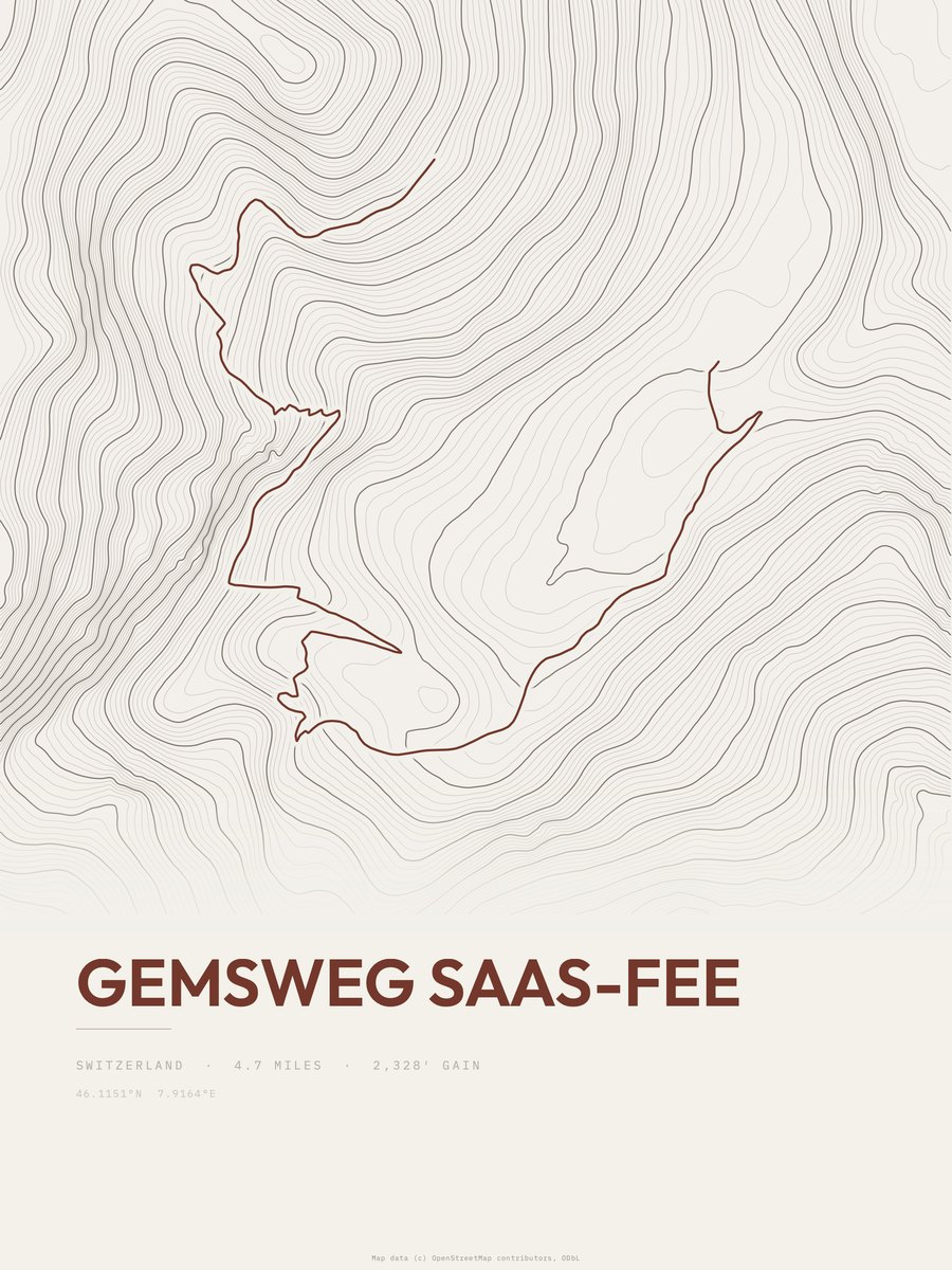 Gemsweg Saas-Fee Topographic print