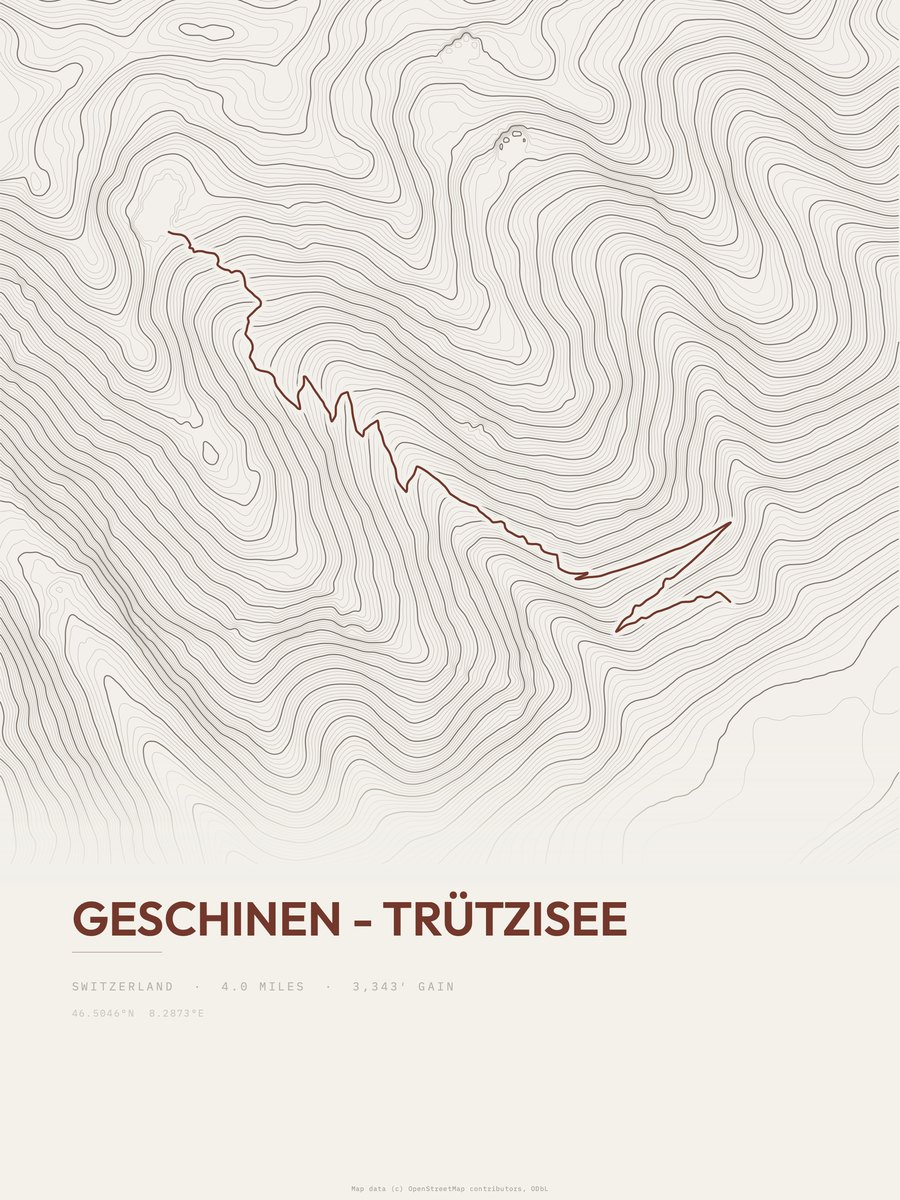 Geschinen - Trützisee Topographic print
