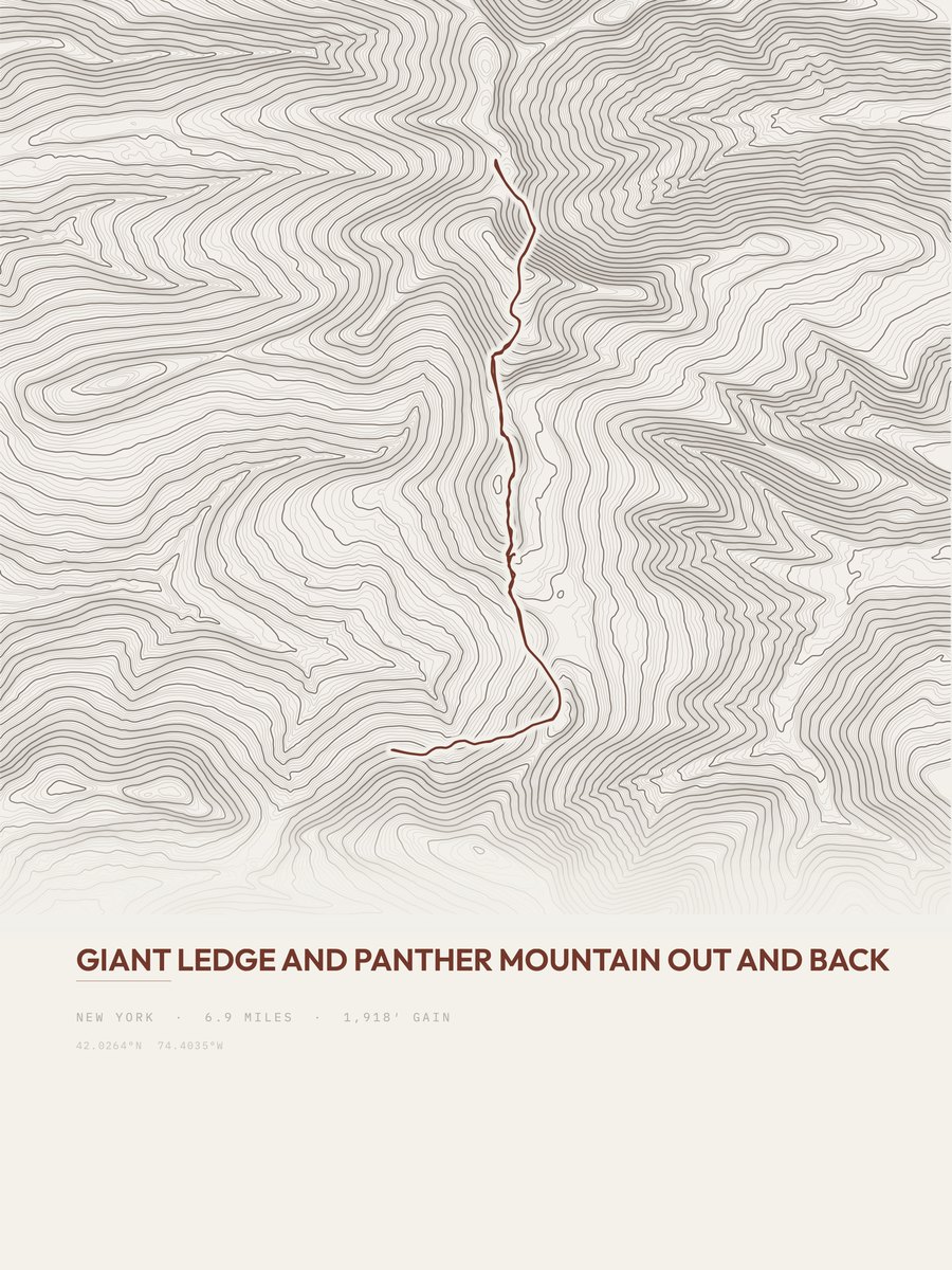 Giant Ledge and Panther Mountain topographic trail print