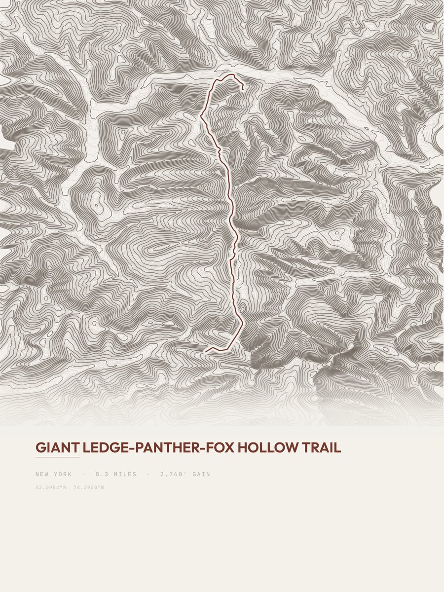 Giant Ledge to Fox Hollow topographic trail print