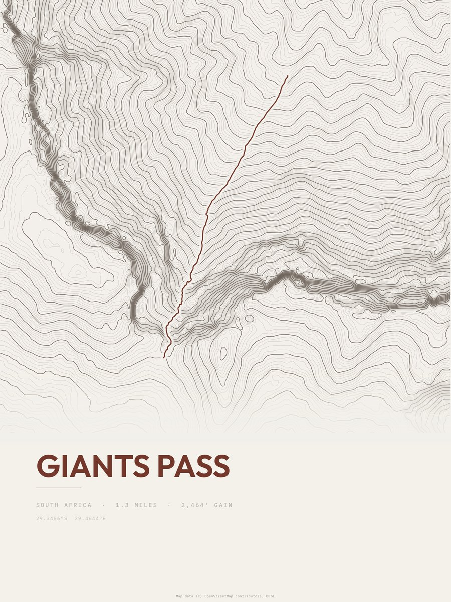 Giants Pass topographic trail print