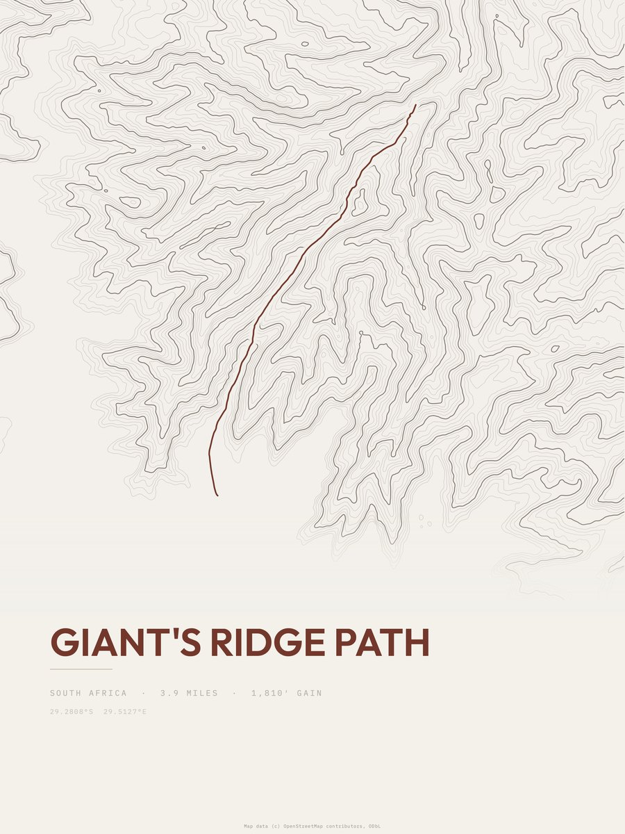 Giant's Ridge Path topographic trail print