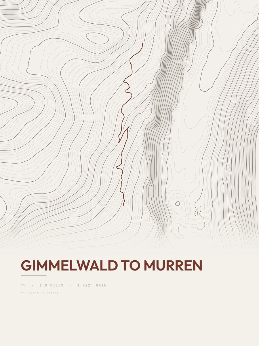 Gimmelwald to Murren Topographic print