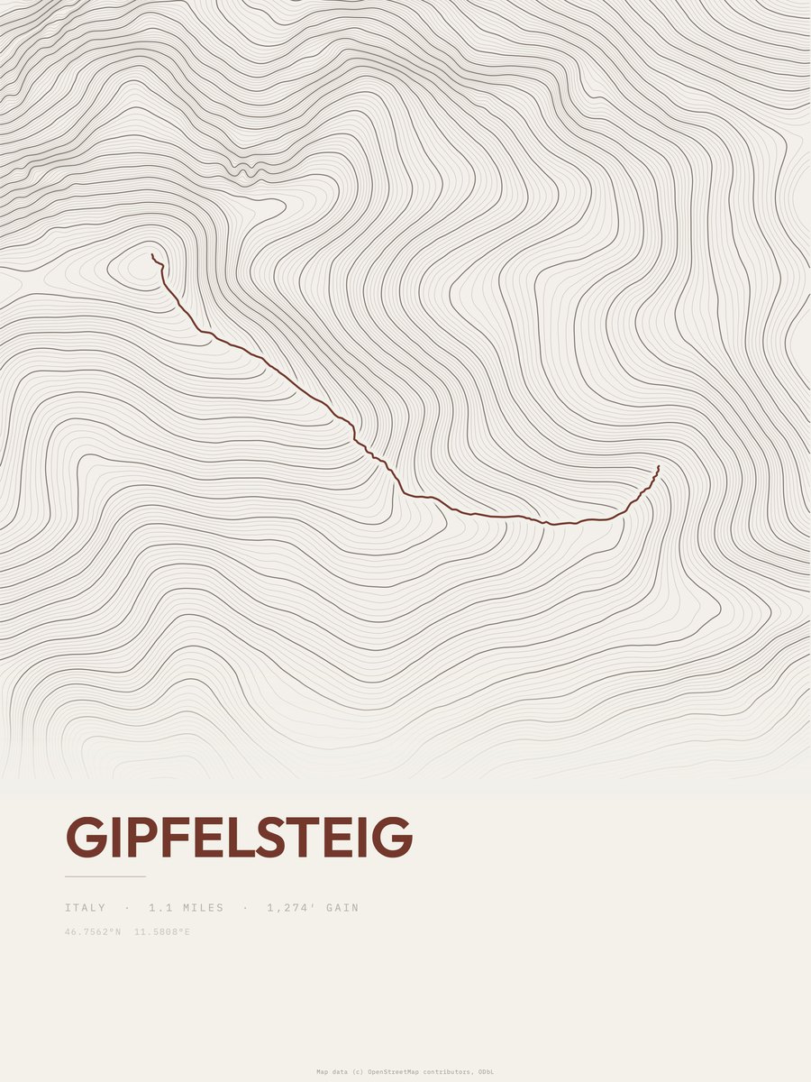 Gipfelsteig topographic trail print