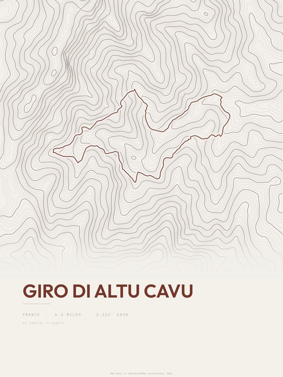 Giro di Altu Cavu topographic trail print