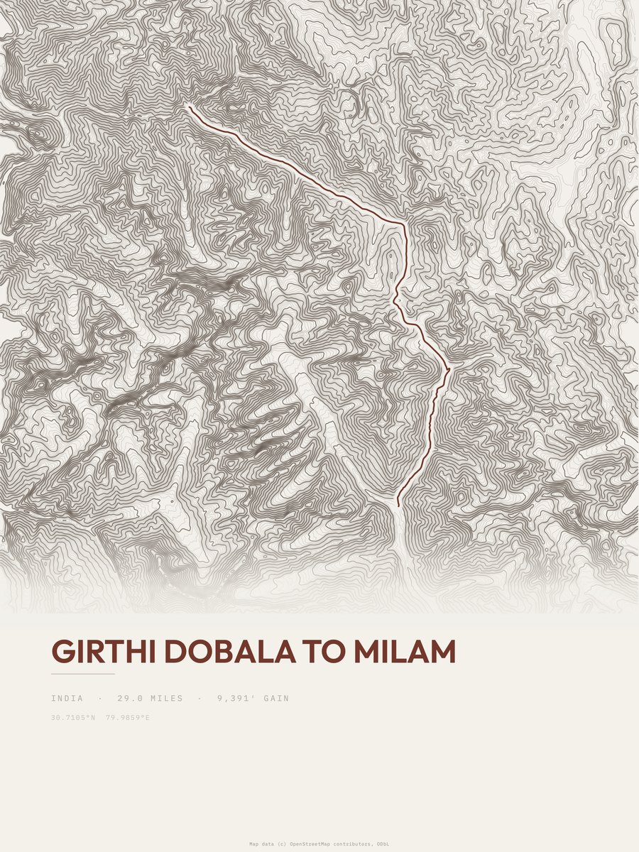 Girthi Dobala to Milam topographic trail print