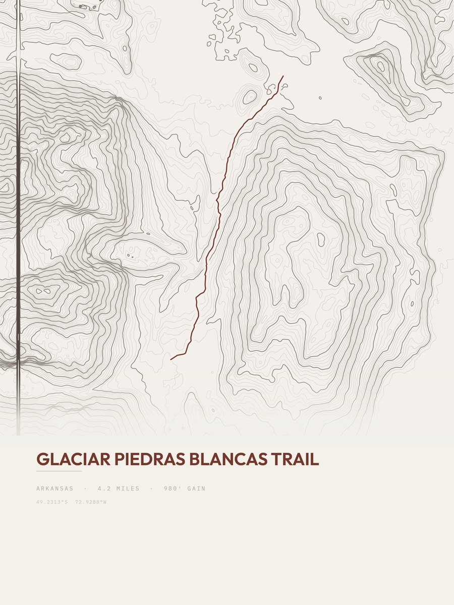 Glaciar Piedras Blancas Trail topographic trail print