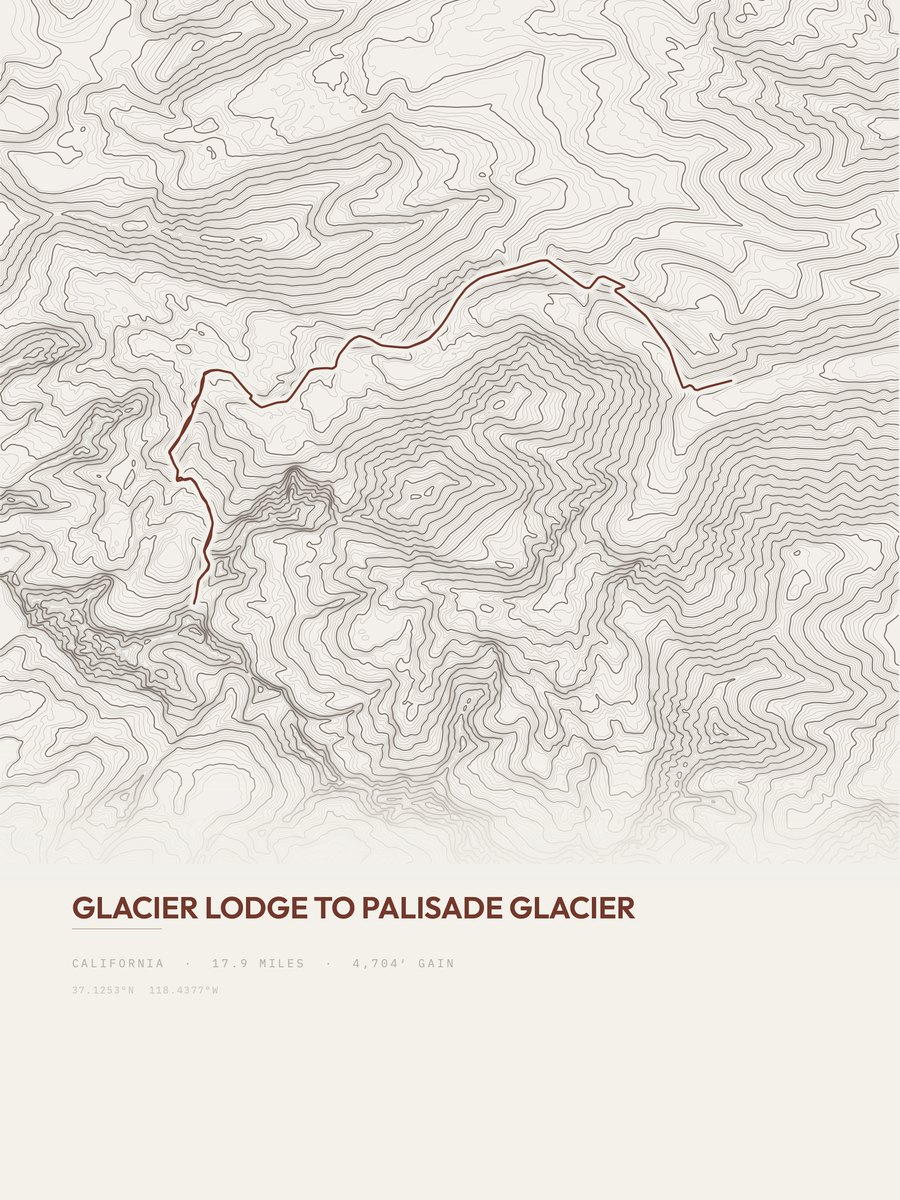 Palisade Glacier topographic trail print