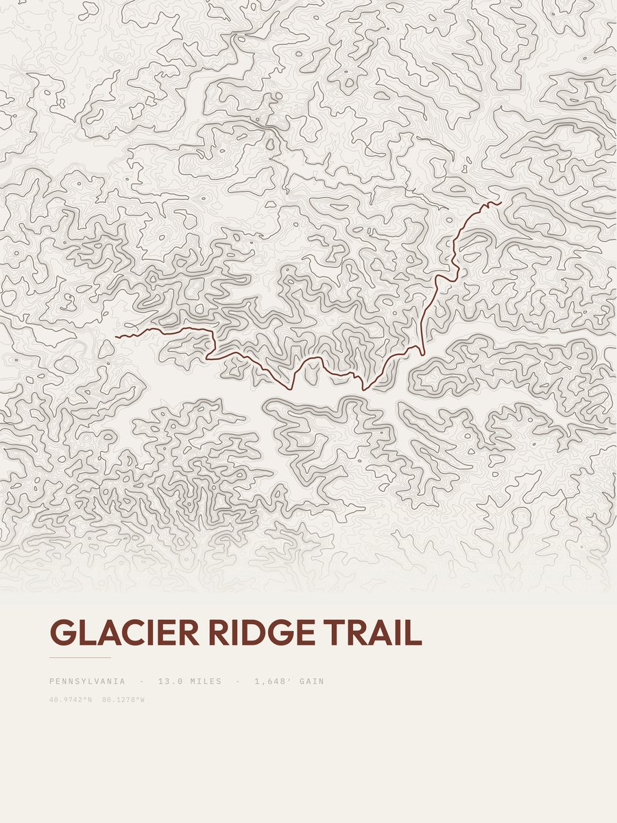 Glacier Ridge Trail topographic trail print