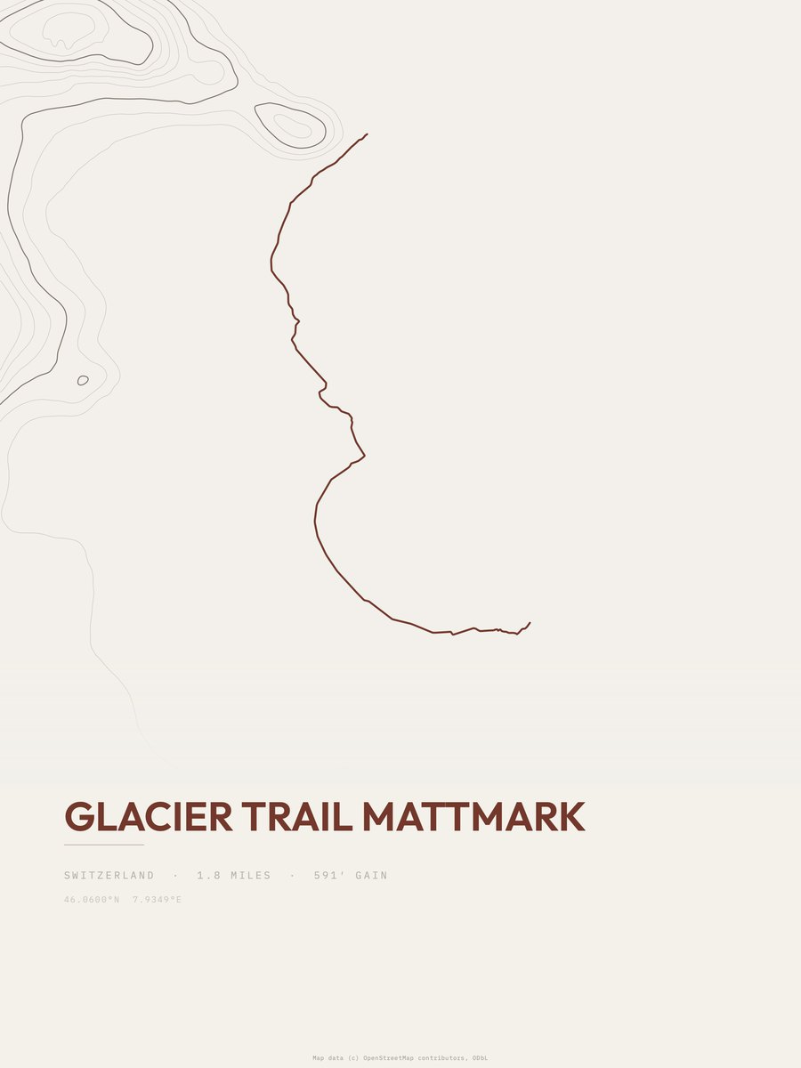Glacier Trail Mattmark topographic trail print
