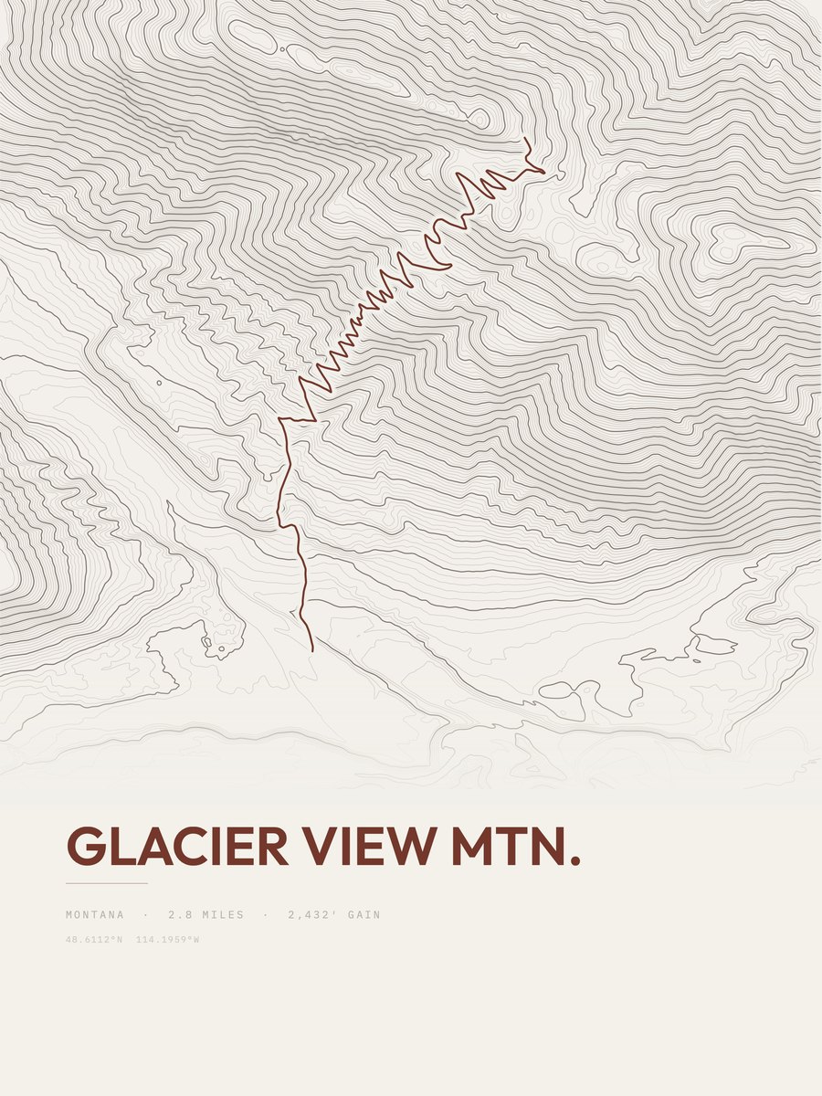 Glacier View Mountain Topographic print