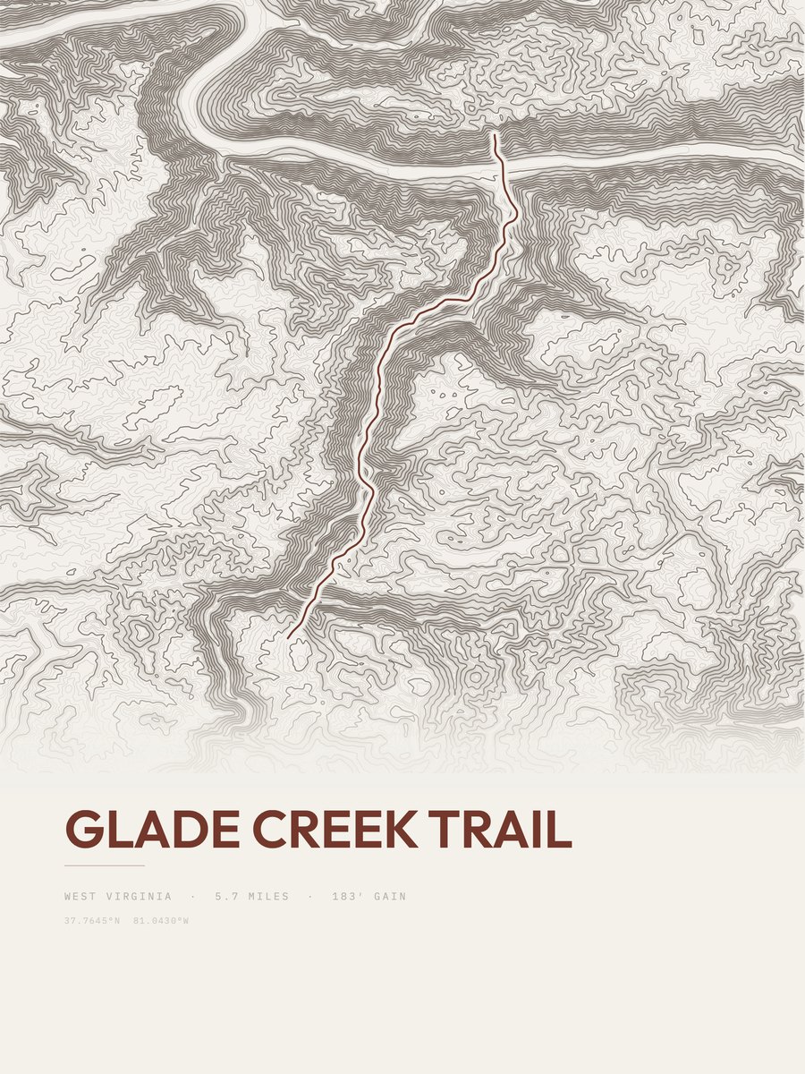 Glade Creek Trail topographic trail print