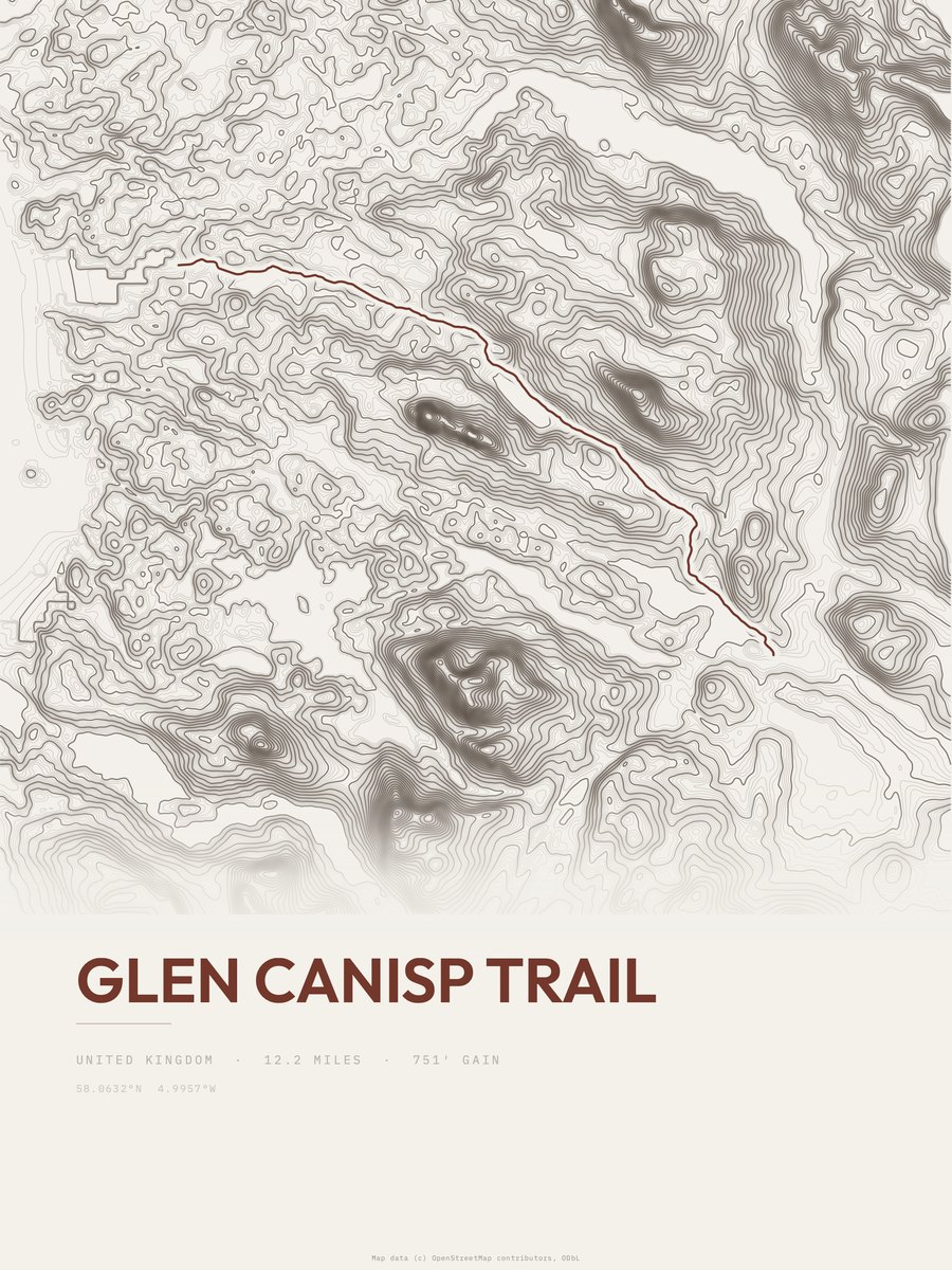 Glen Canisp Trail Topographic print