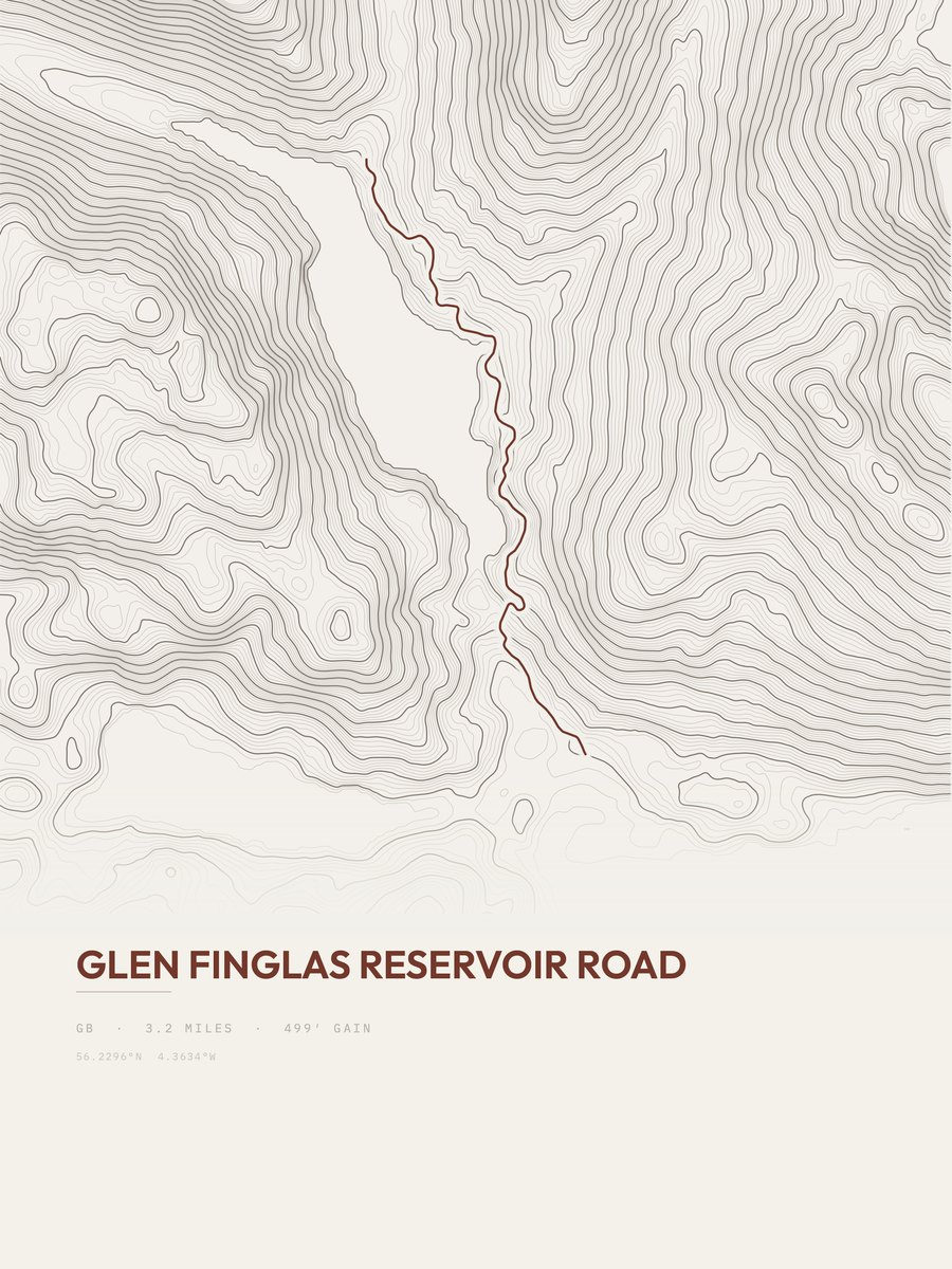 Glen Finglas Reservoir Road topographic trail print