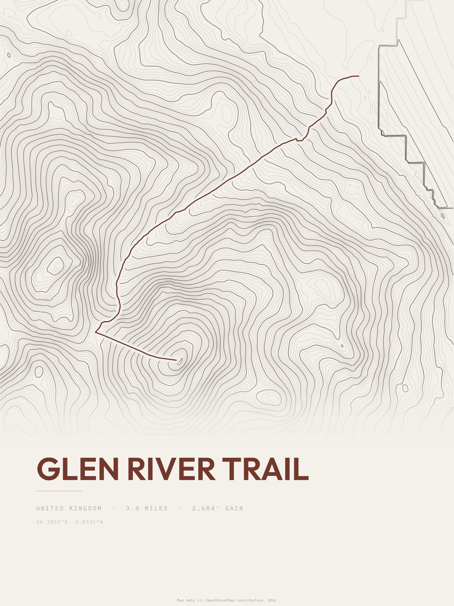 Glen River Trail topographic trail print