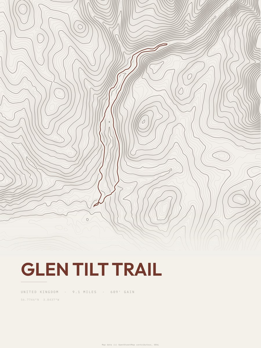 Glen Tilt Trail topographic trail print