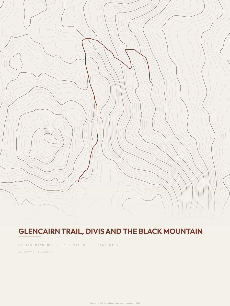 Glencairn Trail Topographic print