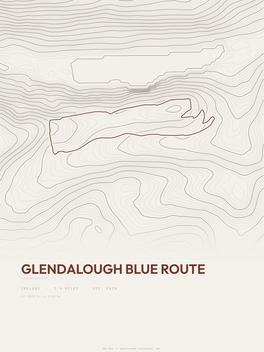 Glendalough Blue Route topographic trail print