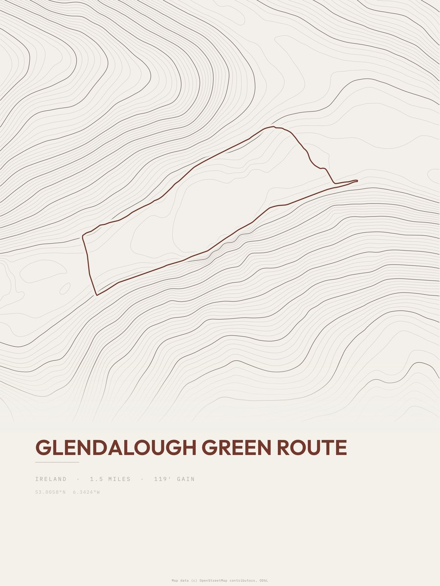 Glendalough Green Route topographic trail print