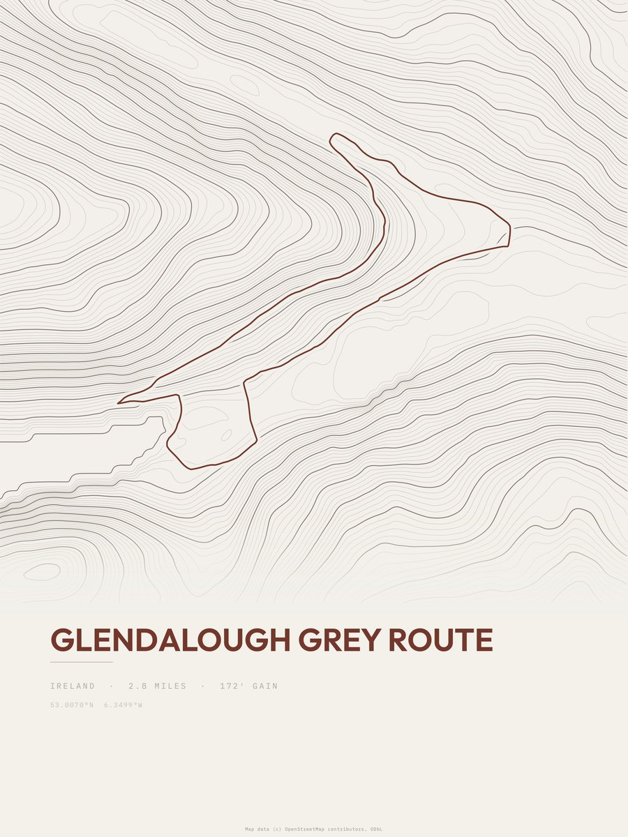Glendalough Grey Route topographic trail print