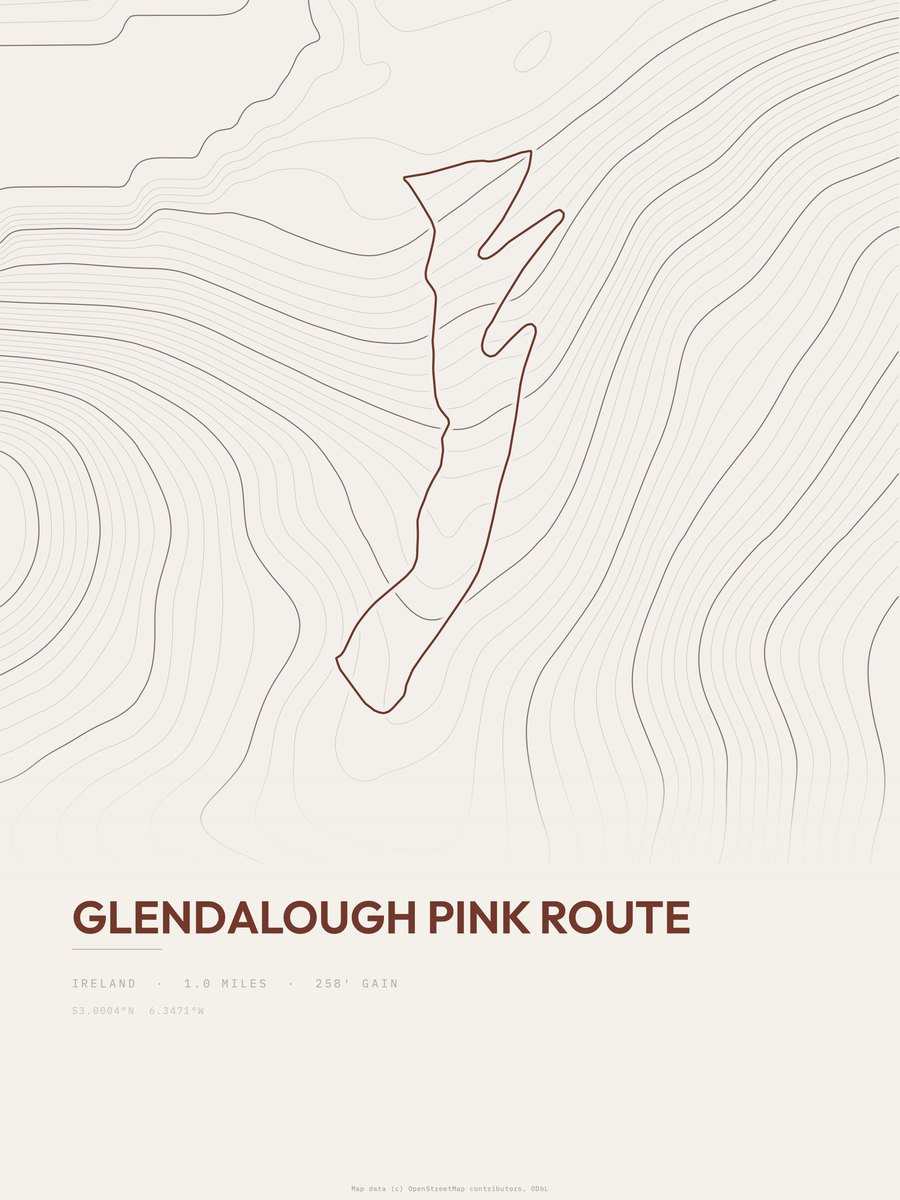 Glendalough Pink Route topographic trail print