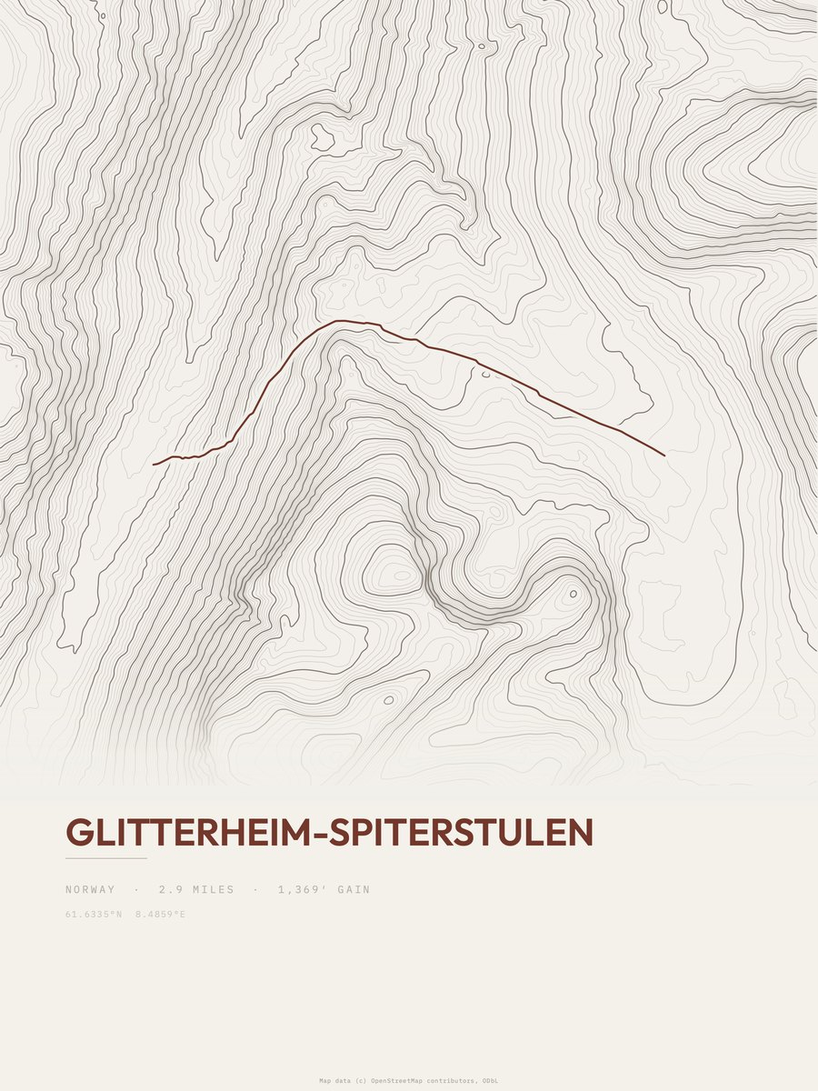 Glitterheim-Spiterstulen topographic trail print
