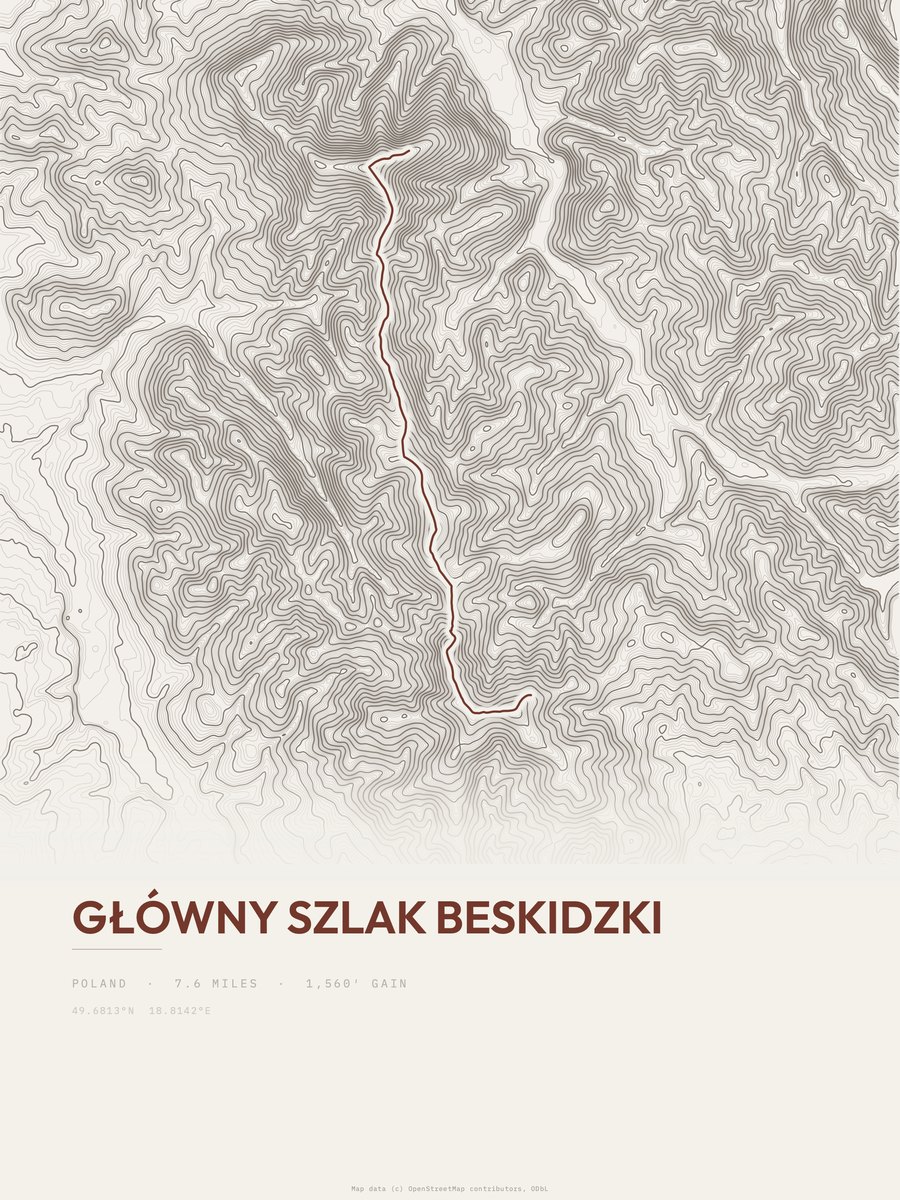 Główny Szlak Beskidzki topographic trail print