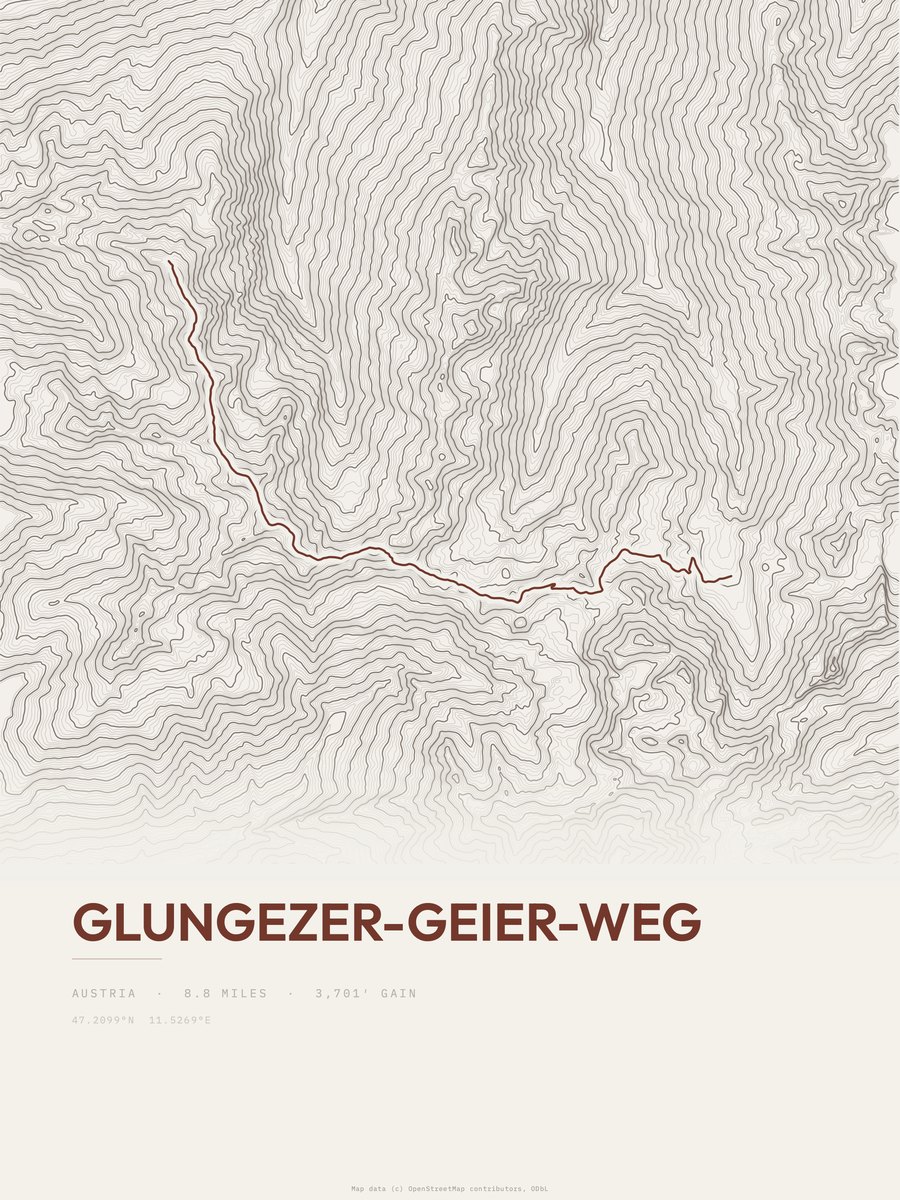 Glungezer-Geier-Weg topographic trail print