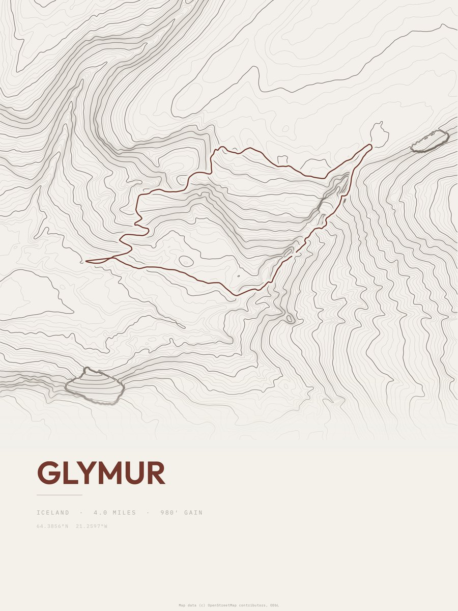 Glymur topographic trail print
