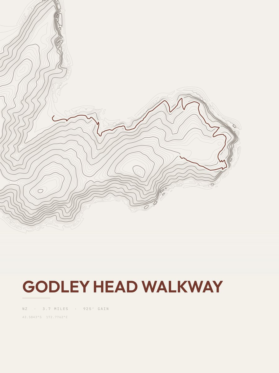 Godley Head Walkway topographic trail print