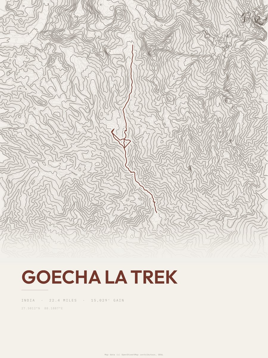 Goecha La Trek topographic trail print