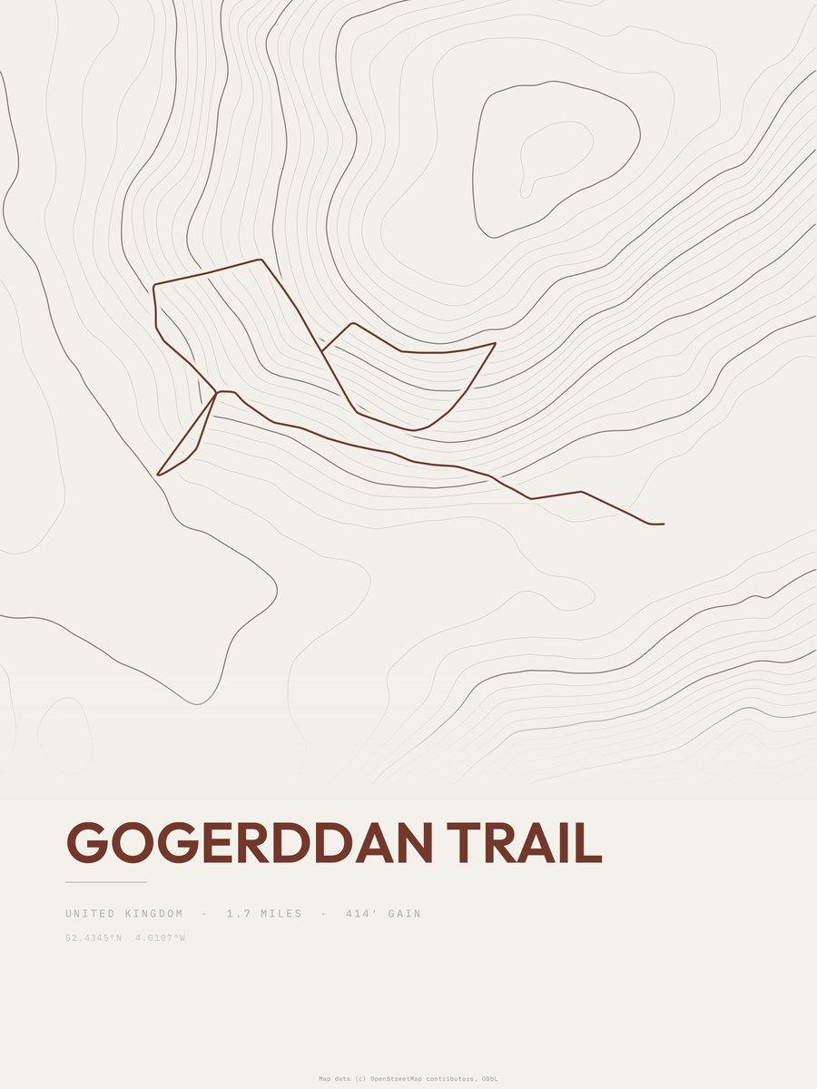 Gogerddan Trail Topographic print