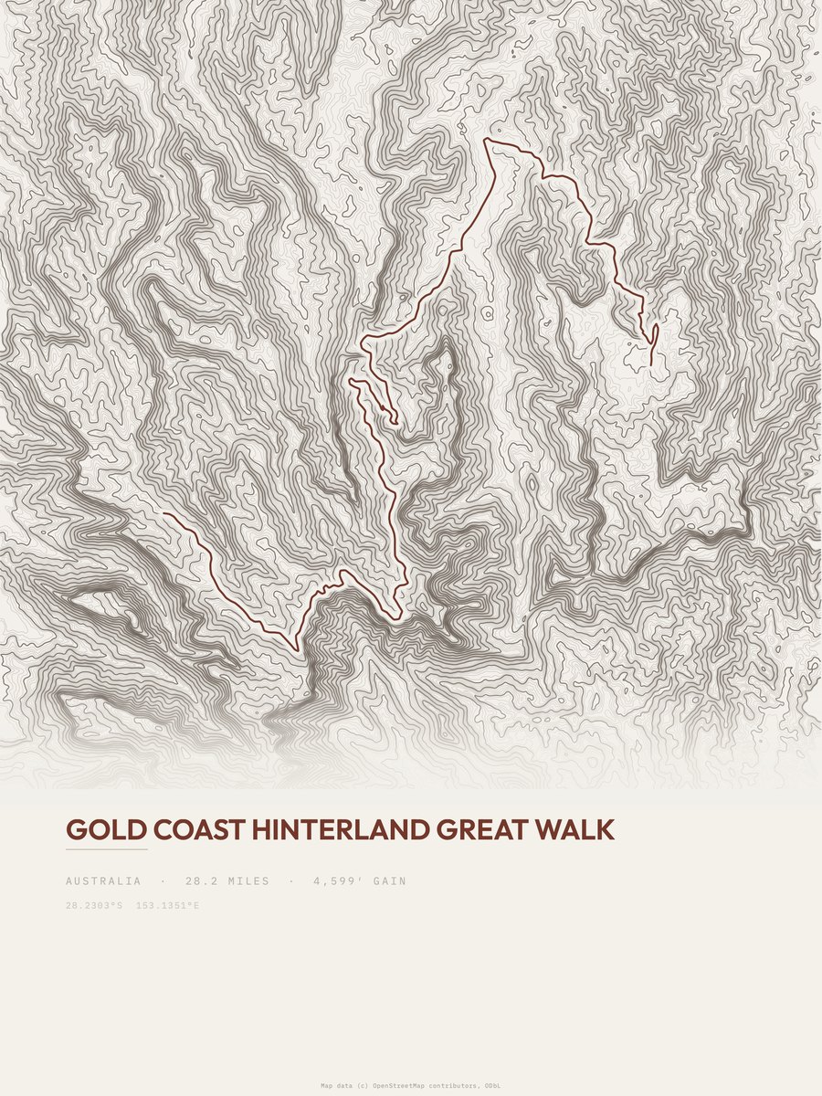 Gold Coast Hinterland Great Walk topographic trail print