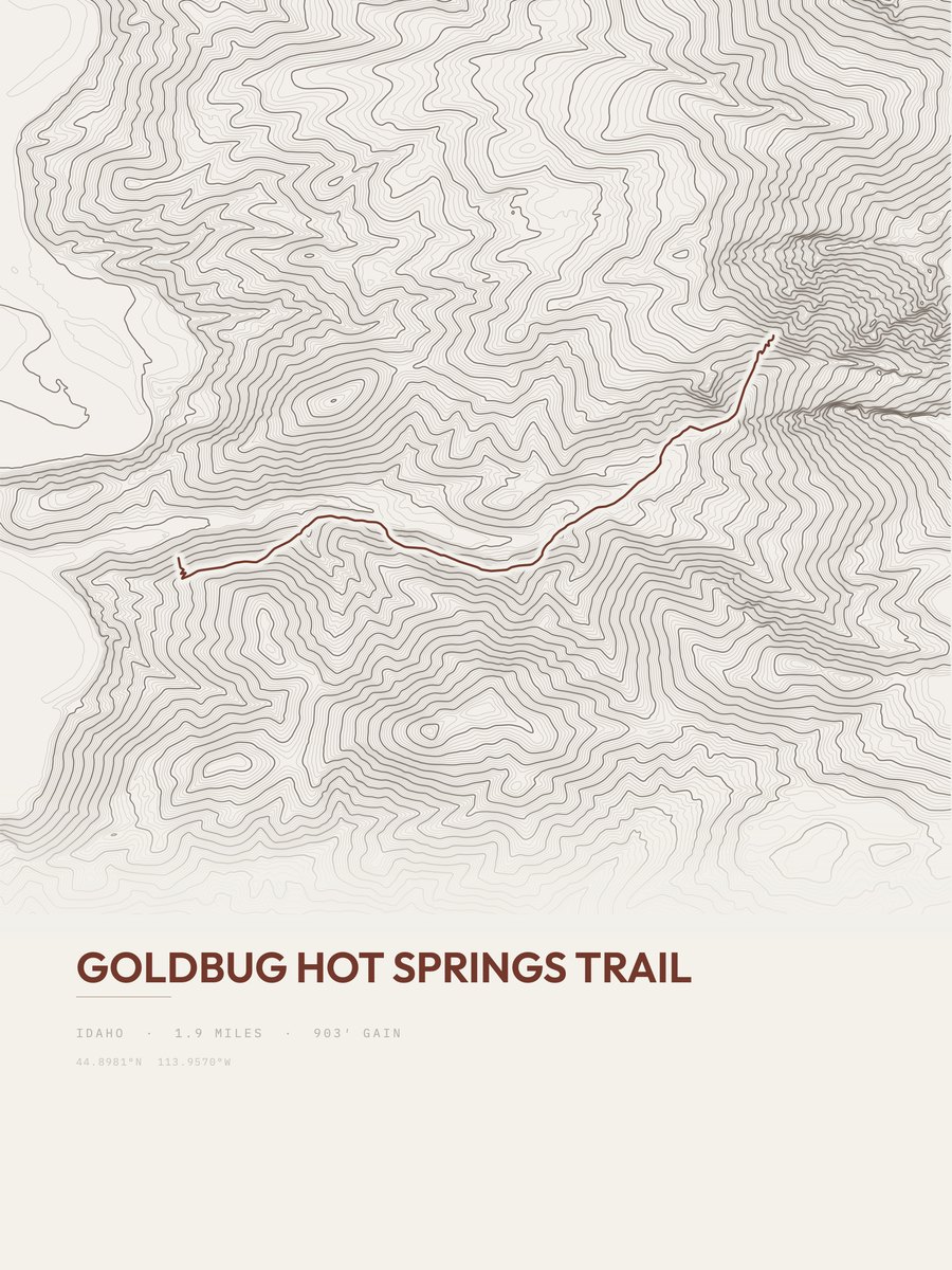 Goldbug Hot Springs Trail topographic trail print