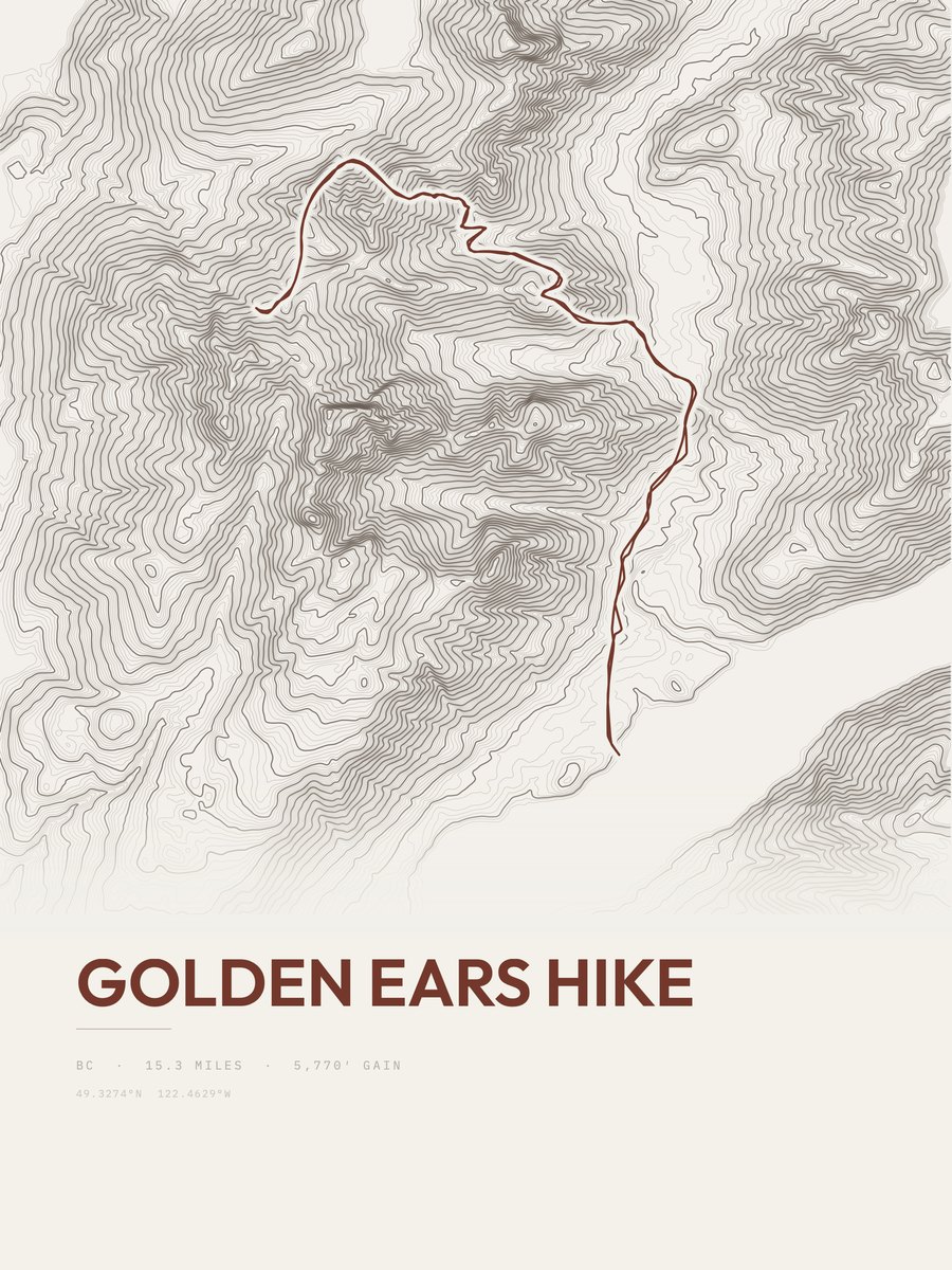 Golden Ears Hike topographic trail print