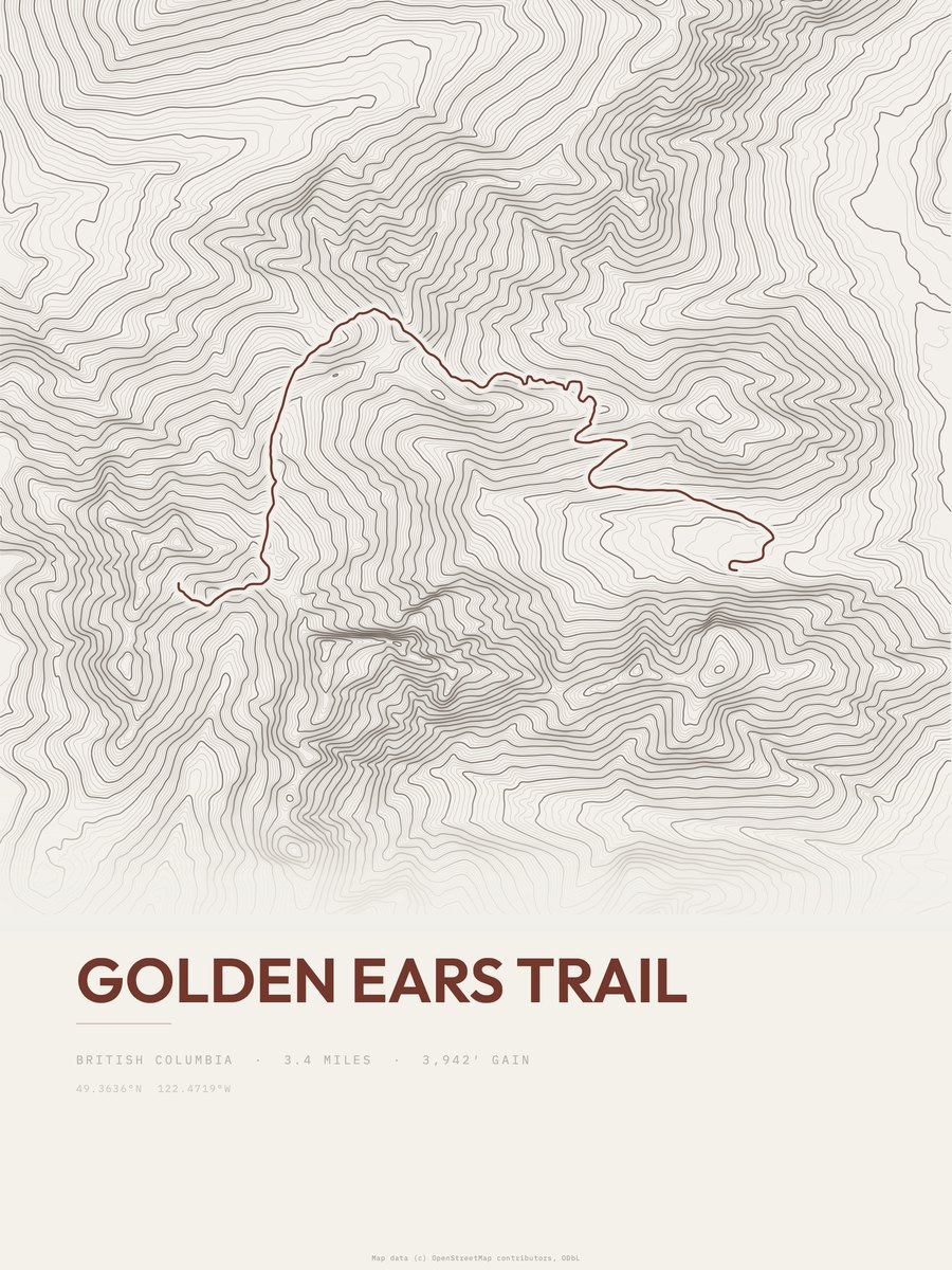 Golden Ears Trail Topographic print