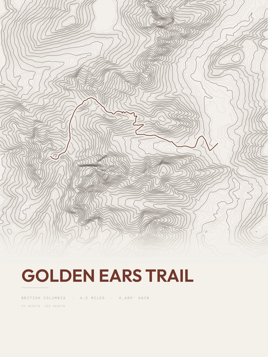 Golden Ears Trail Topographic print