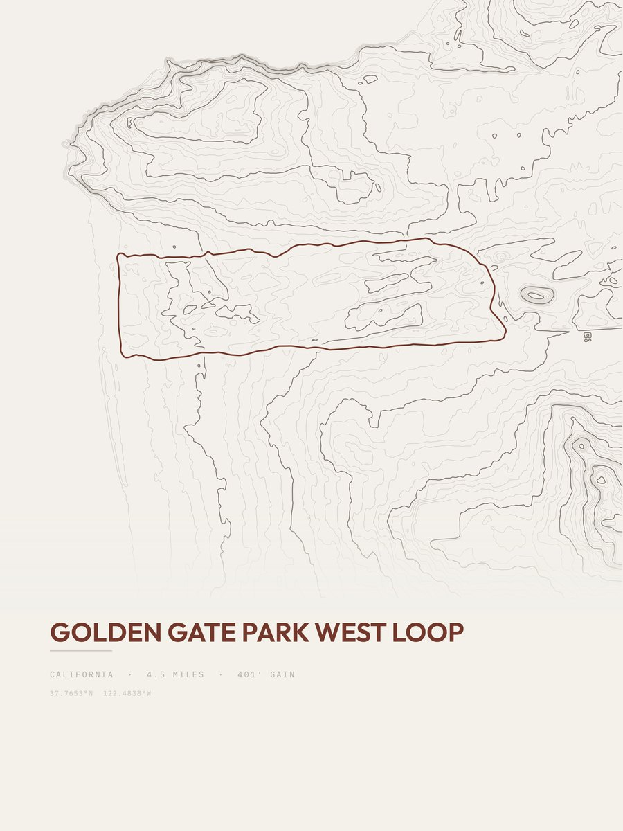 Golden Gate Park West Loop Topographic print