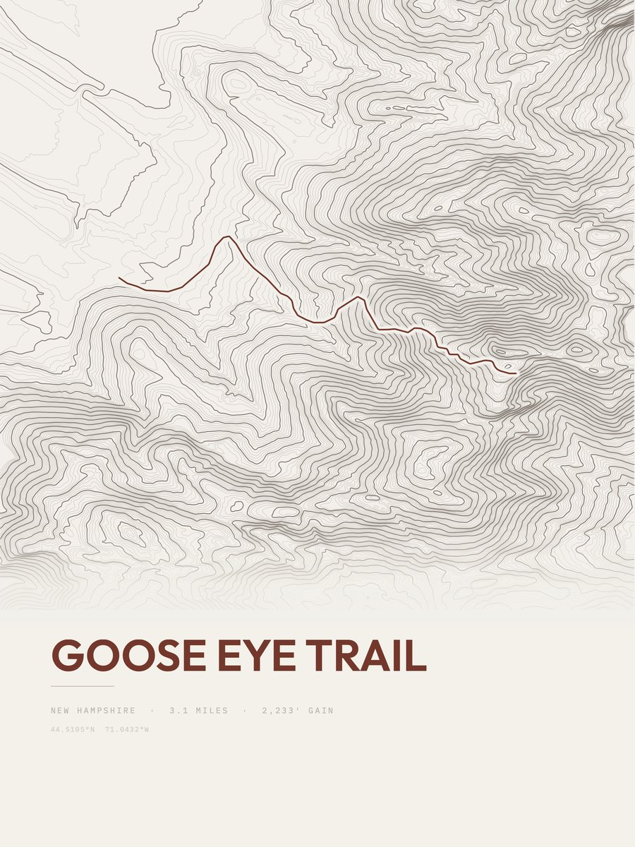 Goose Eye Trail topographic trail print