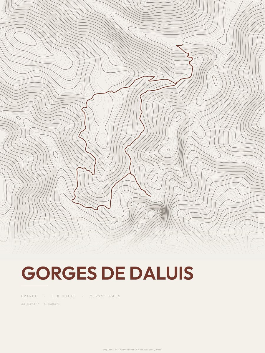 Gorges de Daluis topographic trail print