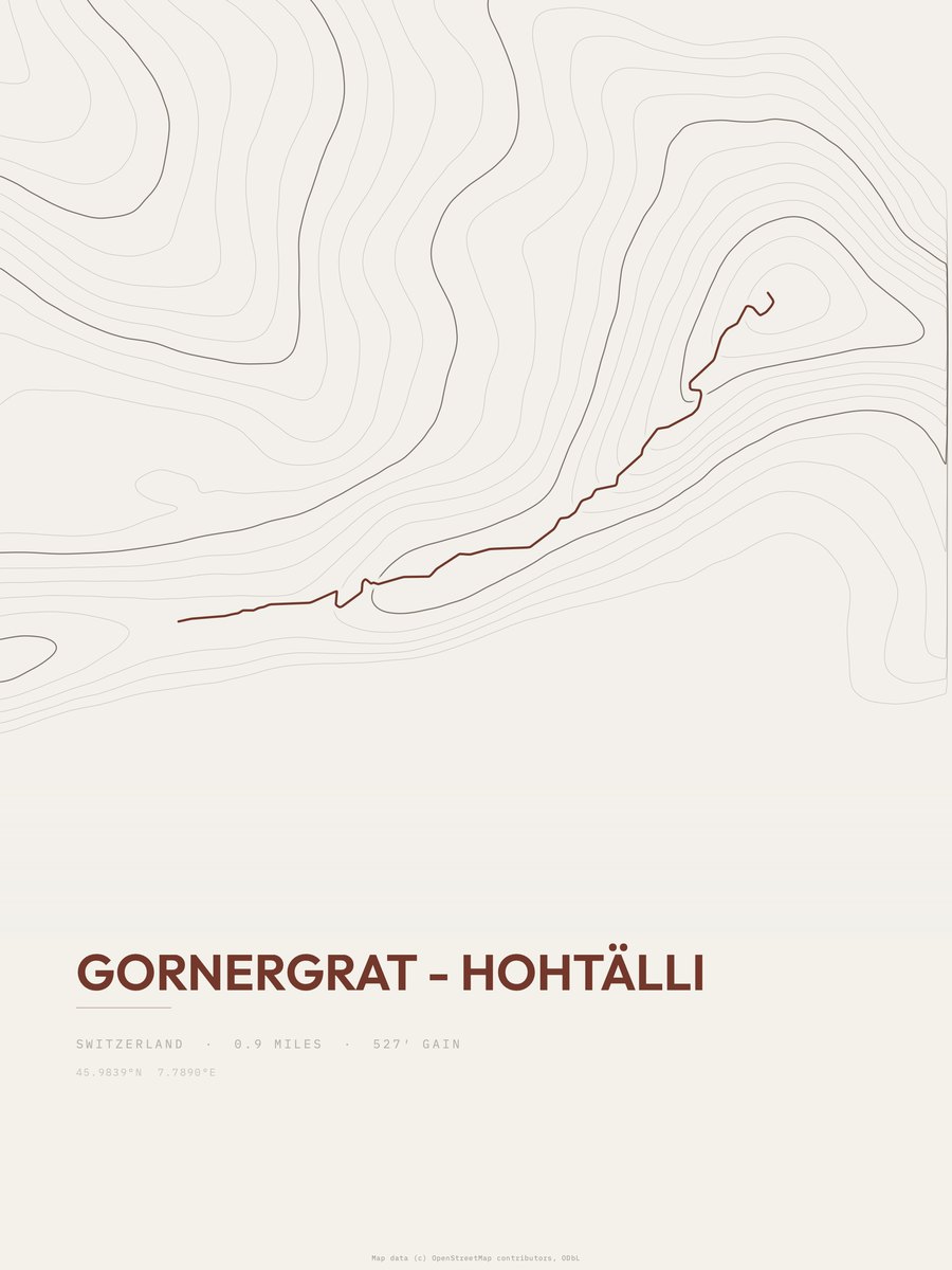 Gornergrat - Hohtälli topographic trail print