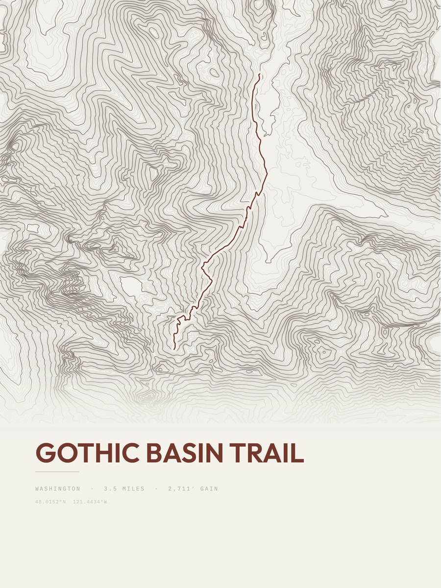 Gothic Basin Trail topographic trail print