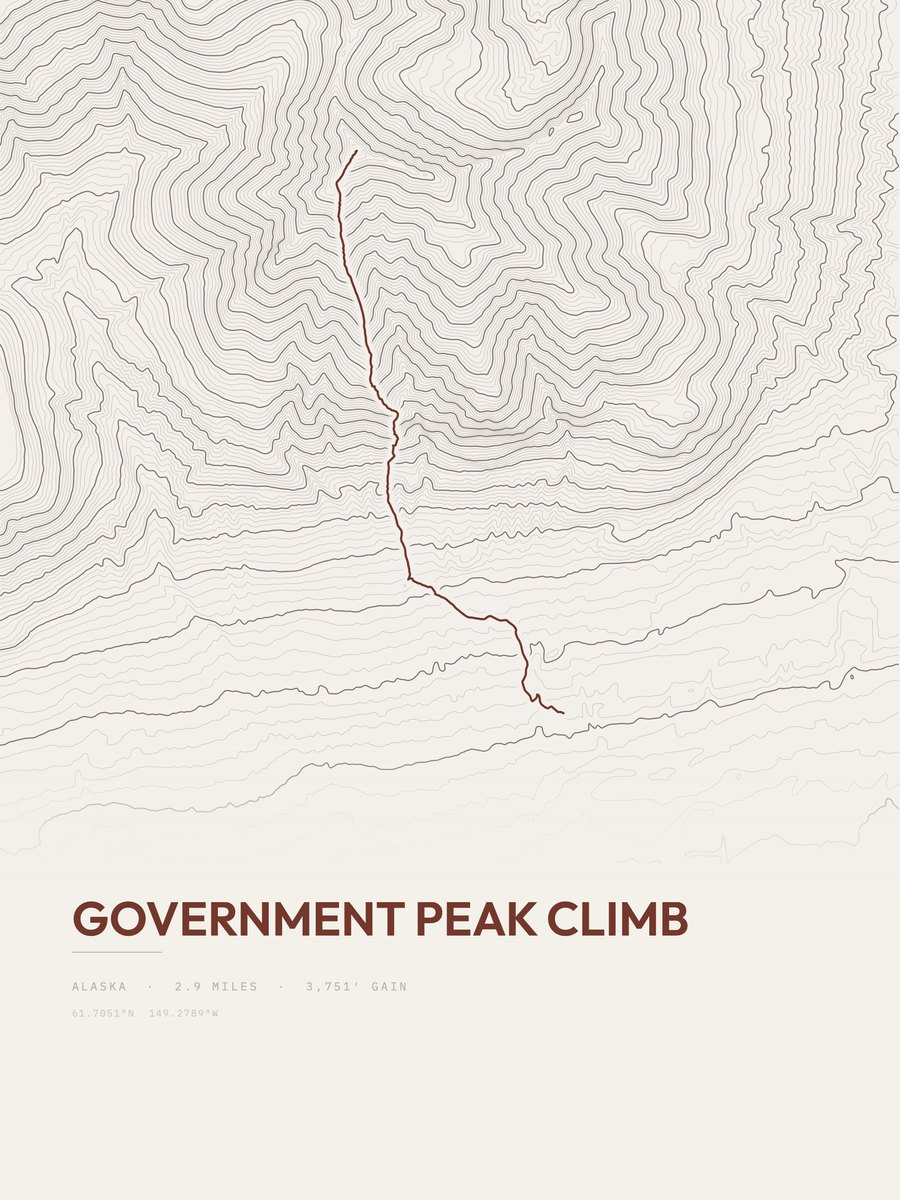 Government Peak Climb Topographic print